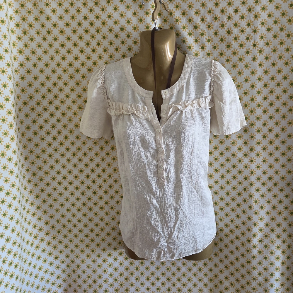 J. Crew Cream Silk Button Up Ruffle Blouse